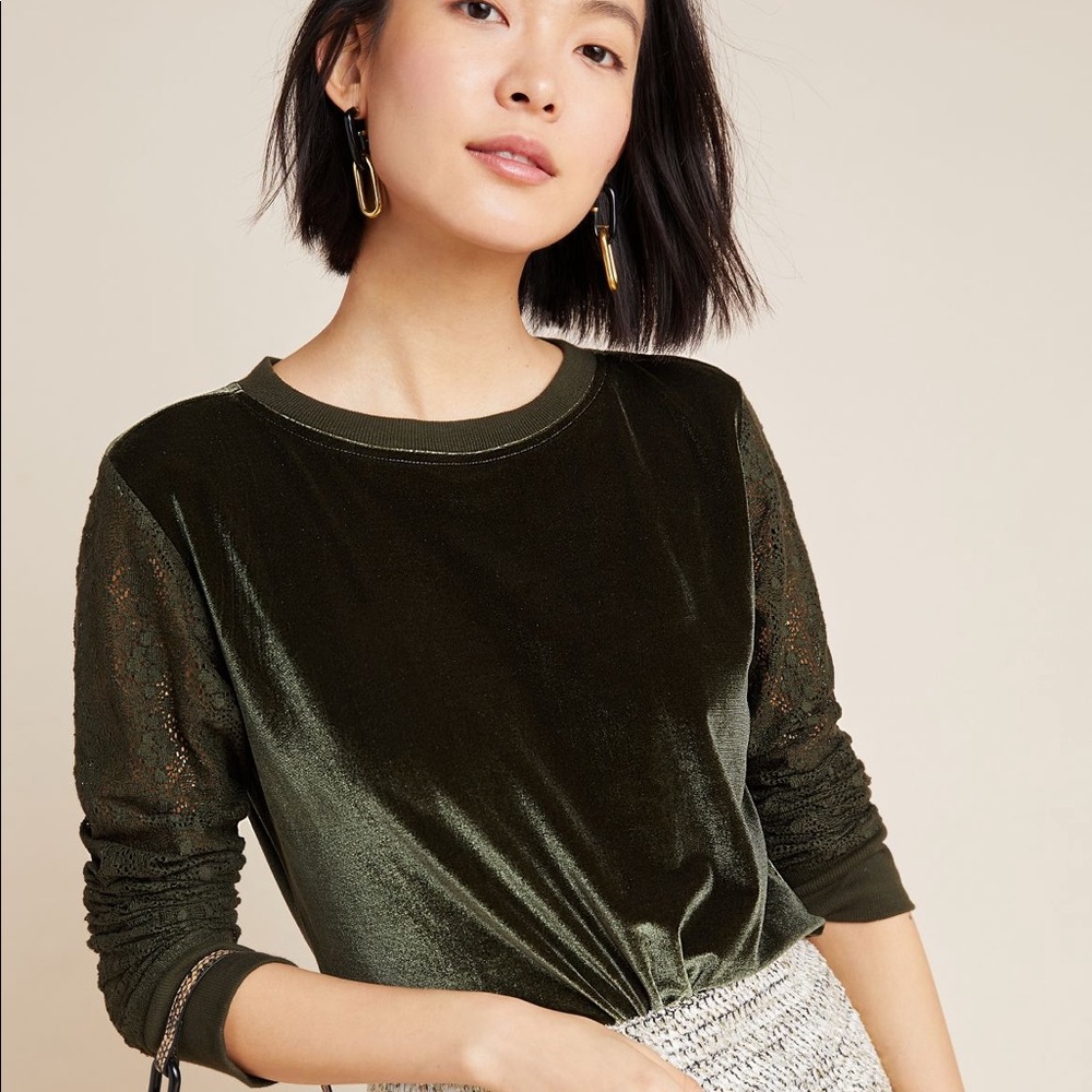 Anthro velvet top, with lace sleeves. In excellent condition, maybe worn 2x.